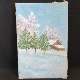 Картина маслом на холсте "Зимнее утро", размер полотна 46 х 30 см